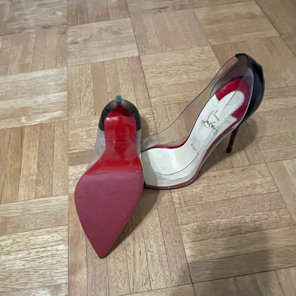 Christian Louboutin Debout Clear PVC Black Patent Leather 120MM Pointed Pump EUC - Picture 5 of 6